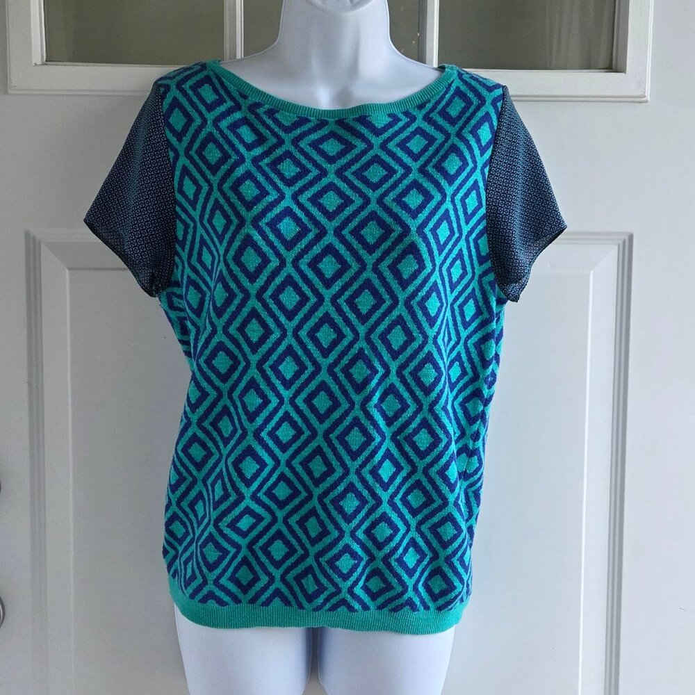 Loft Geometric Diamond Print Knit Sweater Blouse | Sz. LP